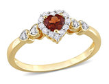 1/4 Carat (ctw) Garnet Heart Ring in Yellow Plated Silver with Lab Created White Sapphires